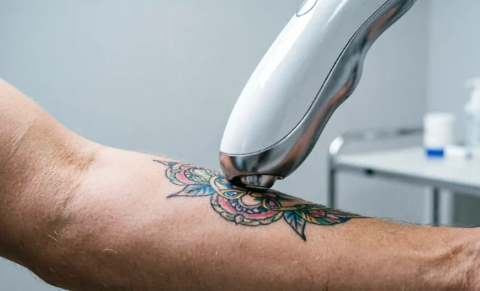 PicoWay Tattoo Removal – Candela Laser in Action PicoWay tattoo removal laser handpiece targeting ink on forearm skin