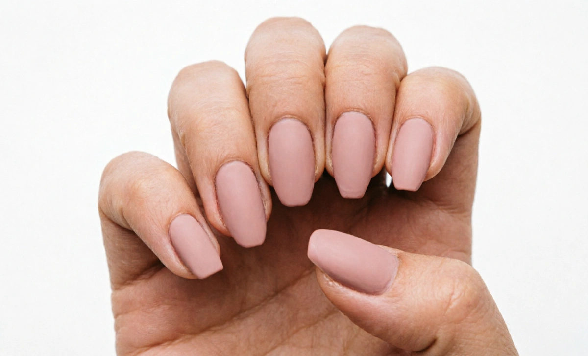 Seven popular nail shapes shown side by side including square round oval almond coffin stiletto and squoval