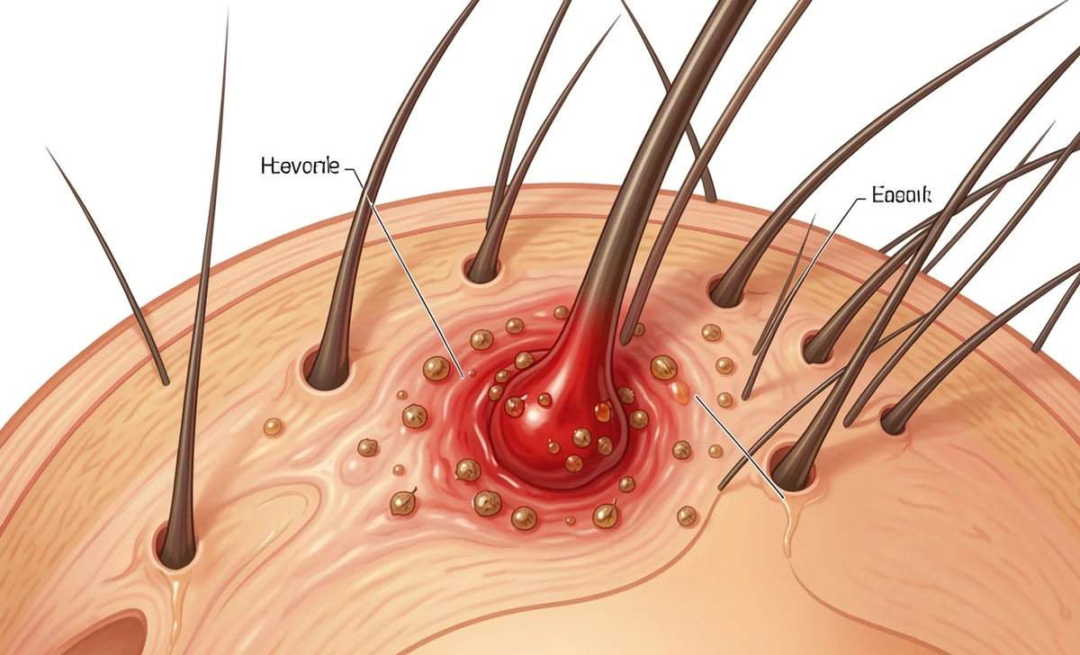 Medical illustration of inflamed hair follicle causing scalp tender in one spot