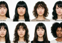 Types of Bangs: How to Find the Perfect Fringe Style for Your Face Shape Image Alt Text Types of Bangs including curtain, blunt, wispy, and side-swept styles for different face shapes