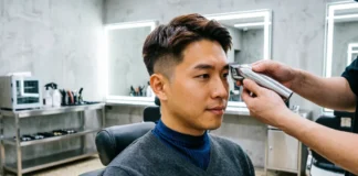 Types of fades for men showing a low fade haircut being done by a barber with clippers
