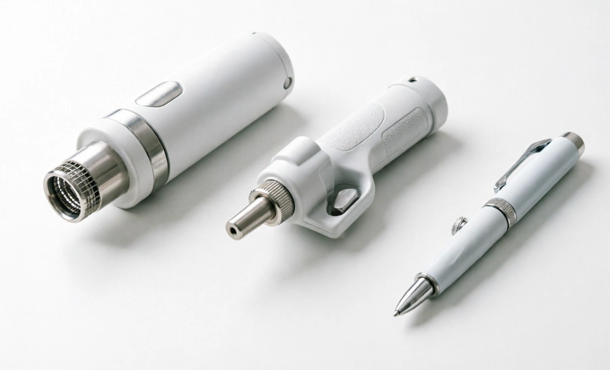 three different medical laser handpieces used for laser stretch mark removal treatment including fractional and vascular laser devices