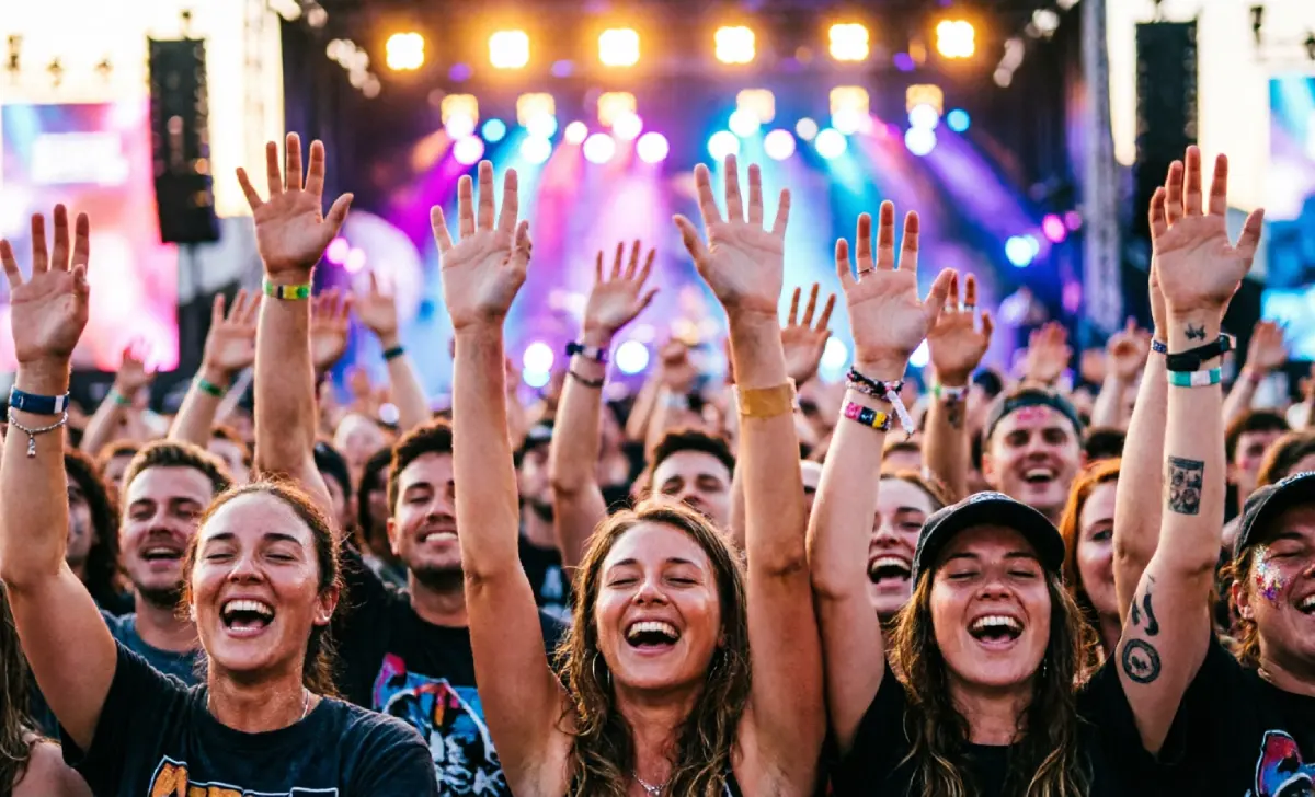 Crowd with hands raised at an iconic live show among the best concerts of all time