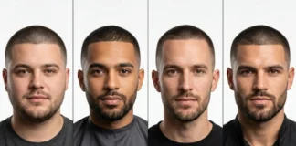 Face shape chart showing who should avoid a buzz cut including round, oblong, and heart shapes