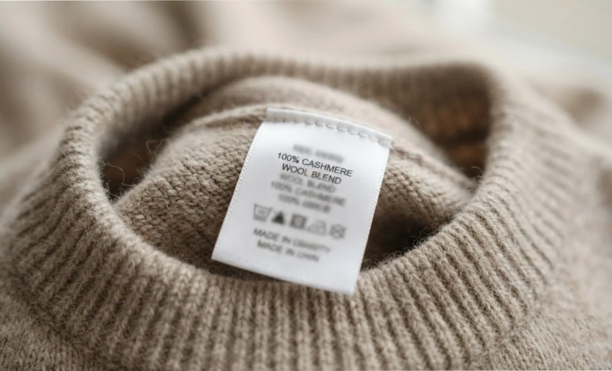 Close-up of a clothing tag representing Aritzia manufacturing transparency