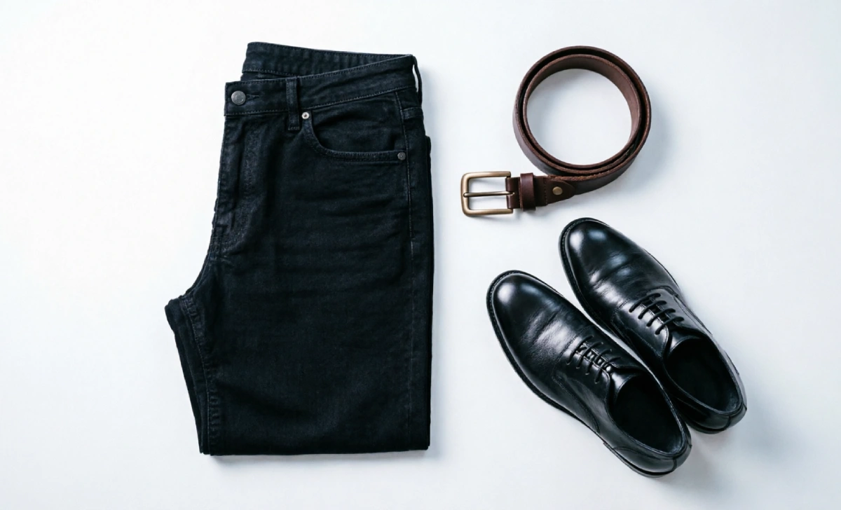 Solid black jeans business casual pair with clean wash and slim fit ideal for office wear