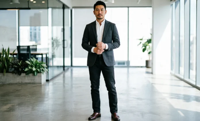 Black Jeans Business Casual Outfit Guide Black jeans business casual outfit with blazer and leather shoes for office