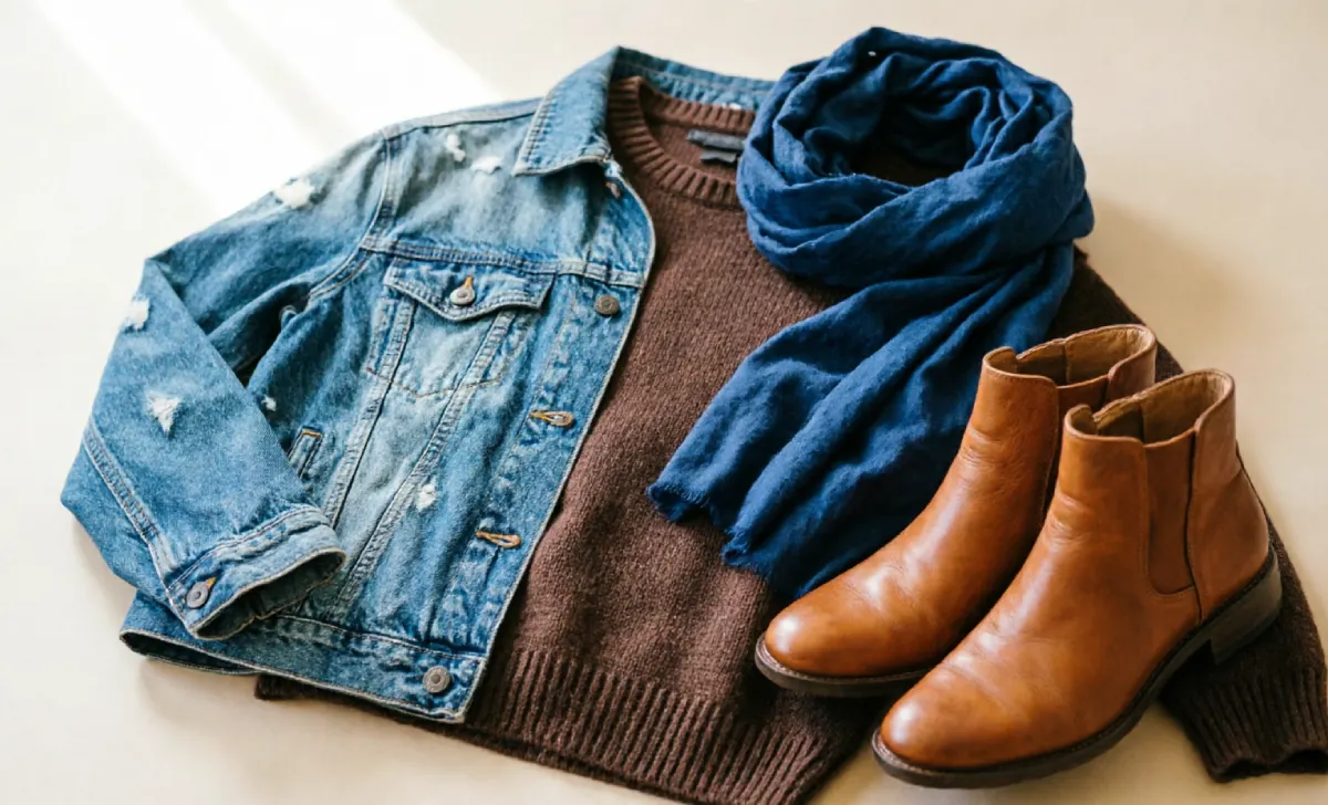 Brown and blue shown together as classic colors that go with brown clothes.