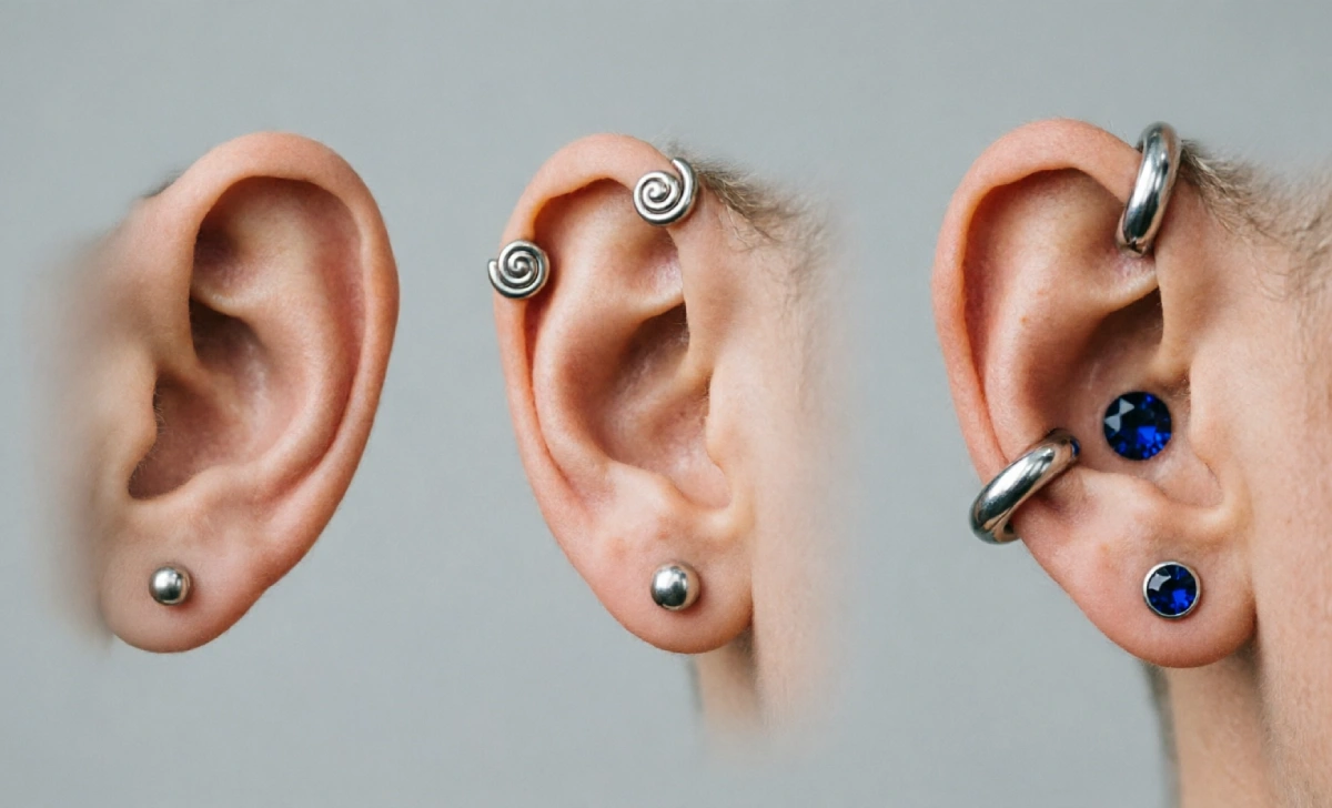 Comparison of minimal, moderate, and bold types of ear piercings styles