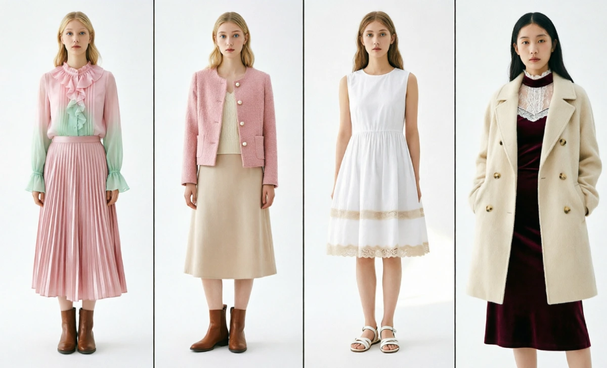 Coquette outfit ideas styled for spring, summer, autumn, and winter