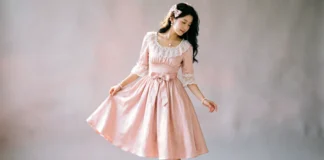 Flat lay of three coquette outfit ideas with a corset top, babydoll dress, and bow blouse
