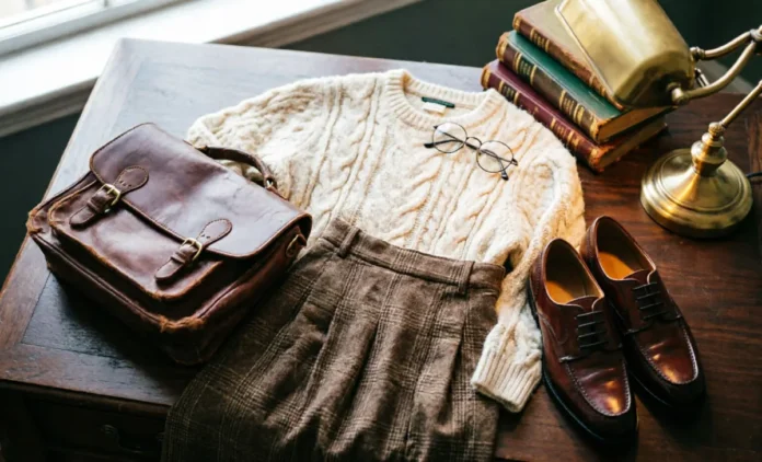 13 Dark Academia Outfits for Women Dark academia outfits featuring a tweed blazer, plaid skirt, turtleneck, and leather Oxford shoes styled for women