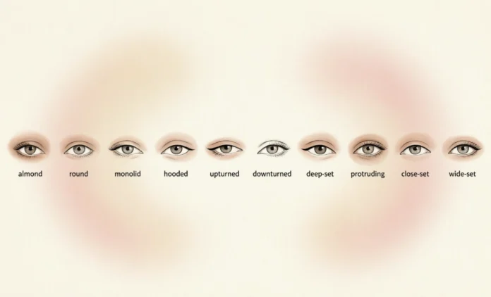 Different Eye Shapes Names Chart – Almond, Hooded, Monolid & More Chart of different eye shapes names — almond, hooded, monolid, round, upturned, and downturned eyes