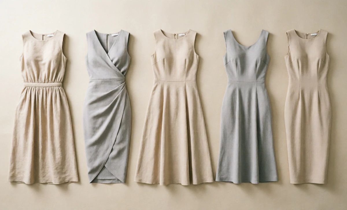 Five dress silhouettes that hide tummy — empire, wrap, A-line, fit-and-flare, shift
