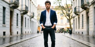 European men's fashion style example with tailored fit