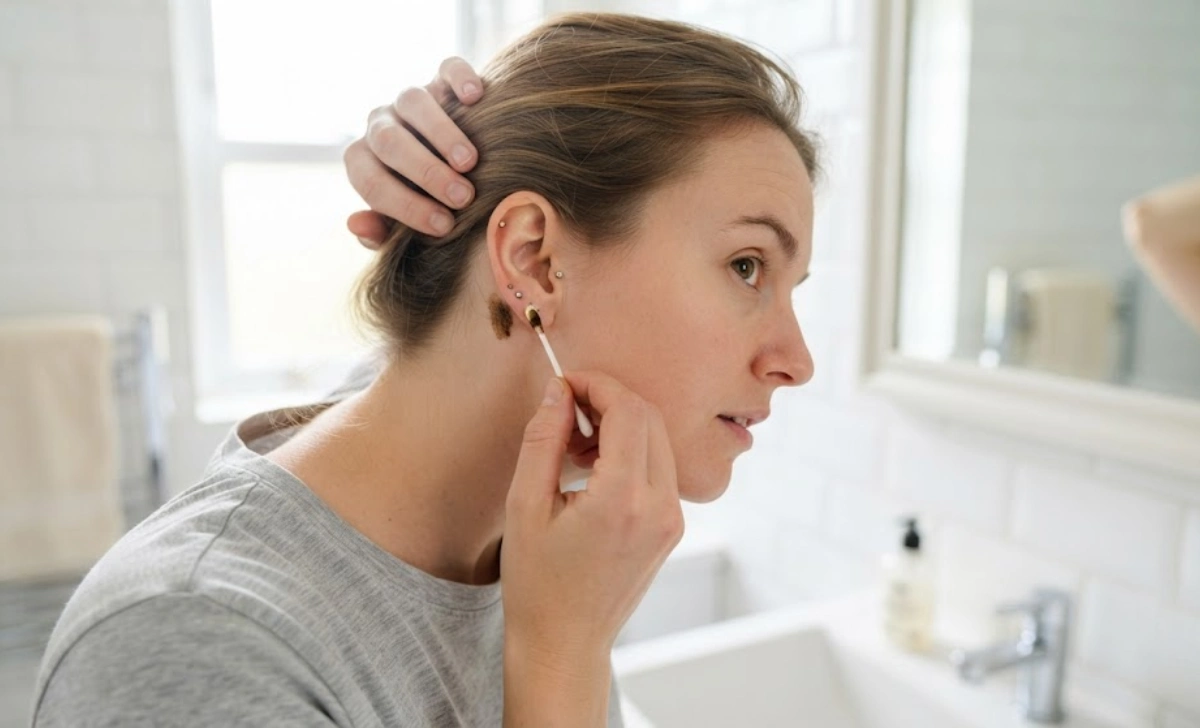 Patch test for Eyebrow Tinting applied behind the ear to check for skin reactions