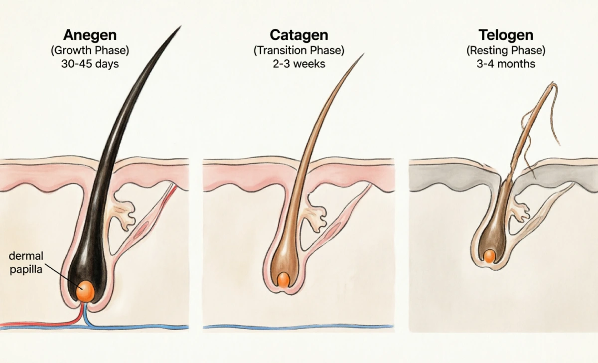 Diagram showing how to grow eyelashes naturally through the follicle growth cycle