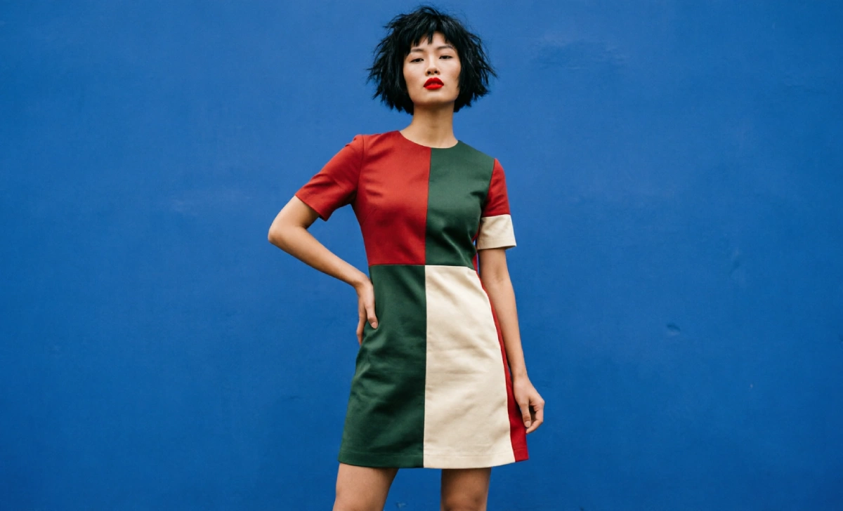 Stylized illustration of flamboyant gamine celebrity-inspired fashion look