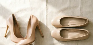 Heels vs flats comparison showing stylish high heels and comfortable flat shoes side by side