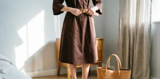 How to accessorize a brown dress with shoes, bag, and jewellery