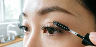 Woman applying castor oil to learn how to grow eyelashes naturally at home