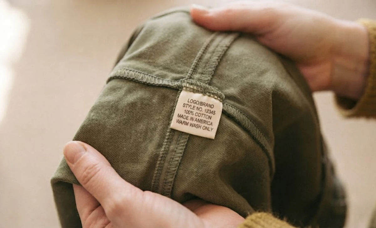 Inspecting garment seams and stitching for quality during thrift shopping