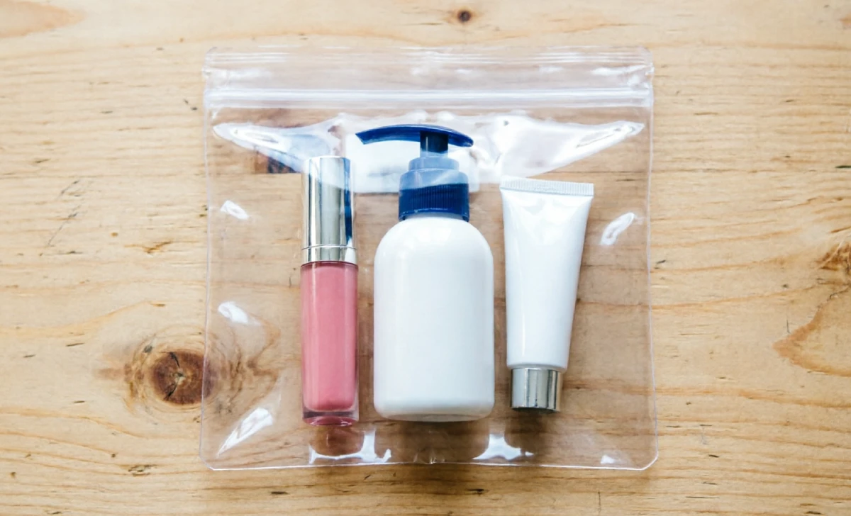 Is lip gloss a liquid TSA 3-1-1 rule shown with a quart bag holding travel-size liquids
