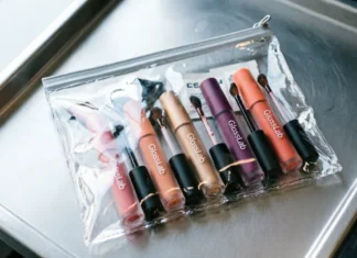 Is Lip Gloss a Liquid TSA? Complete Packing Rules Guide Lip gloss tubes in a TSA-approved quart bag, showing is lip gloss a liquid TSA rule in action