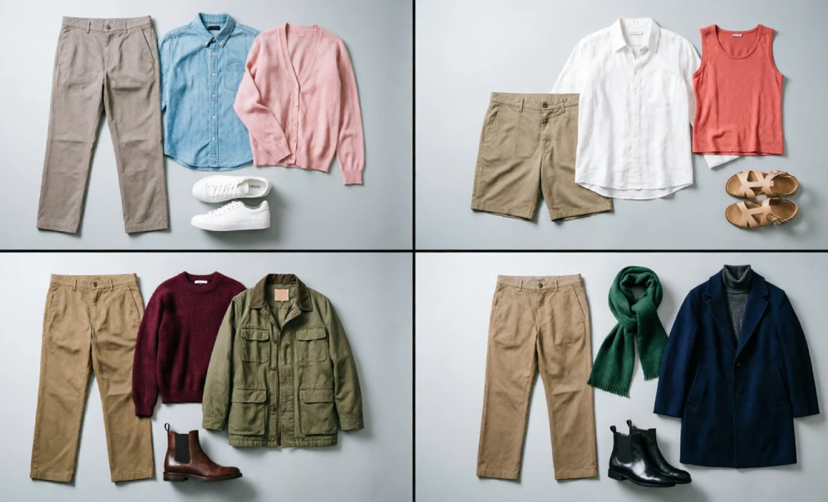 seasonal colors that go with khaki from spring through winter