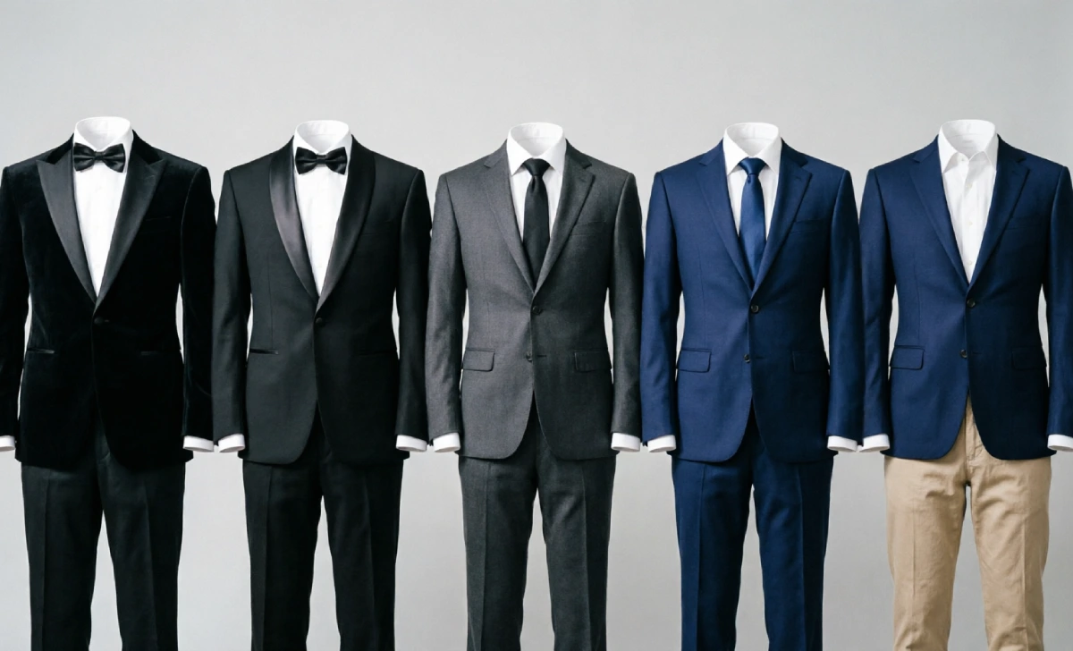 men's wedding dress code spectrum from white tie to casual