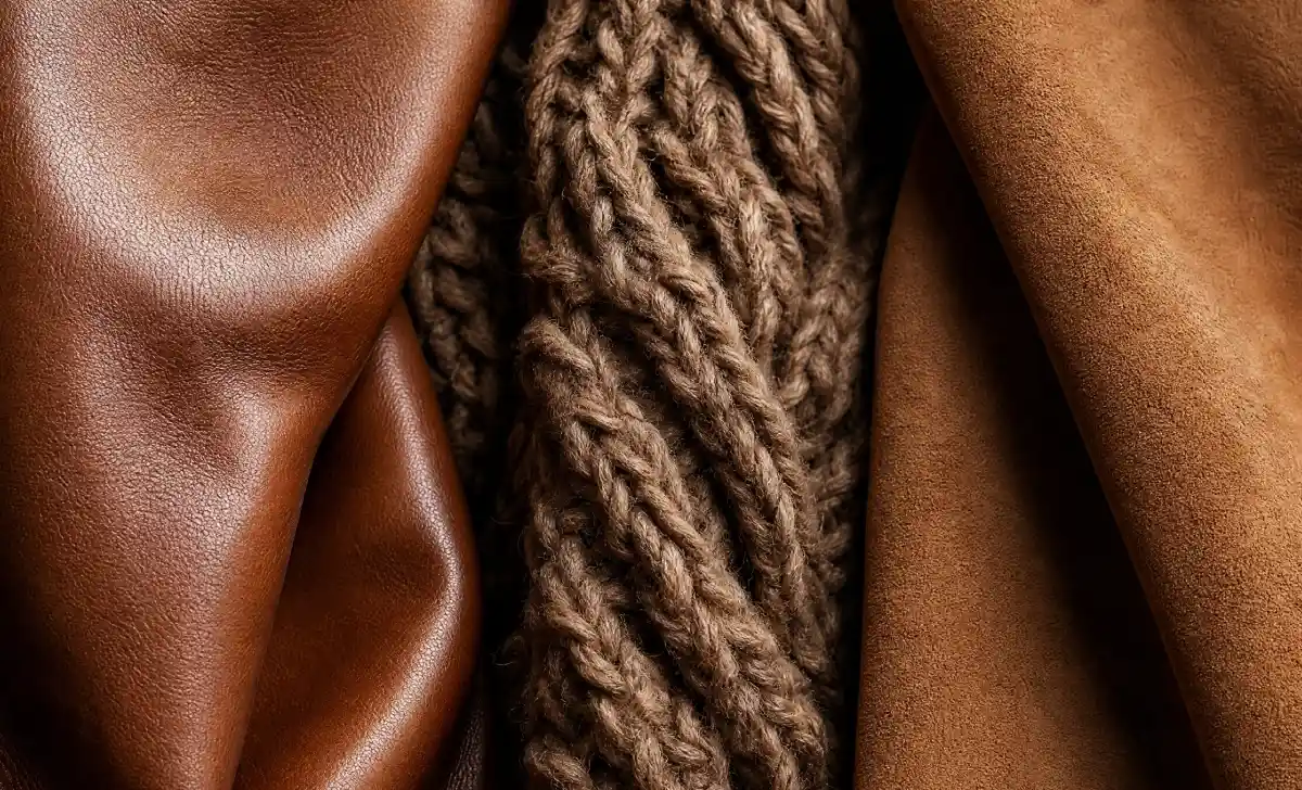 mixing suede knit and leather textures in a brown on brown outfit
