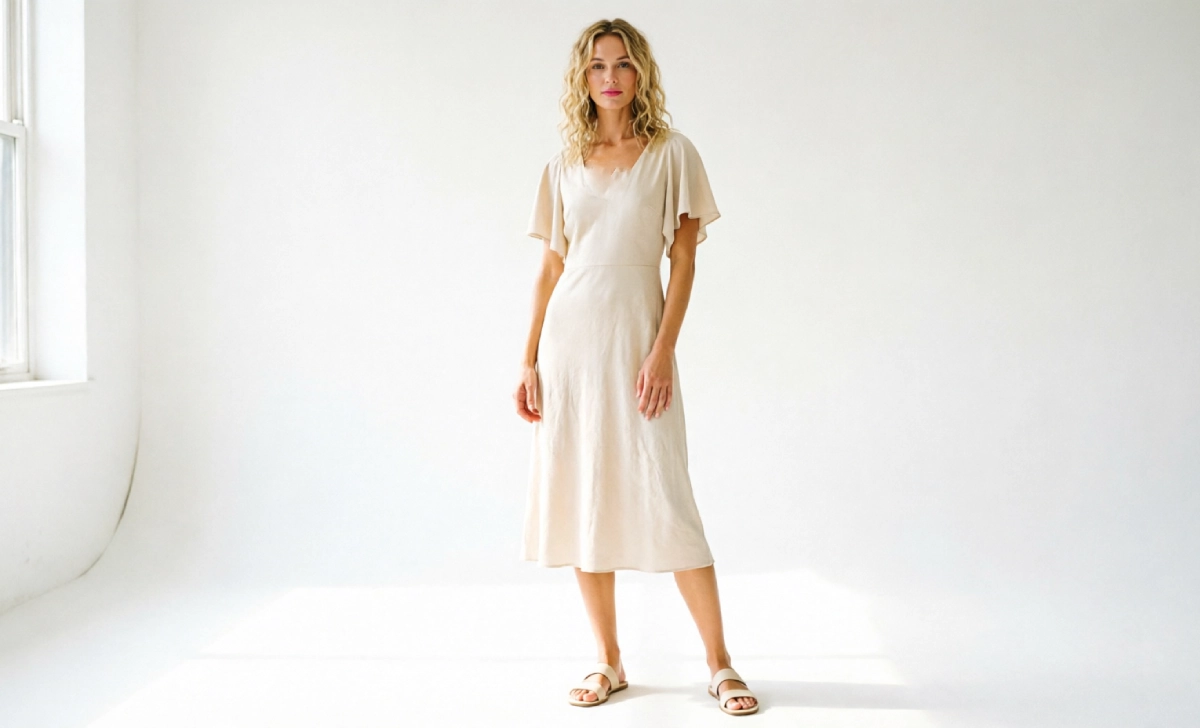 V-neck flutter sleeve dress that helps hide tummy