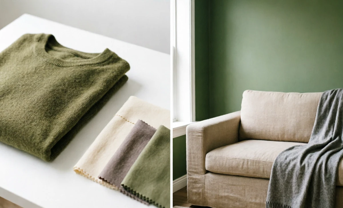 Neutral colors that go with olive green, including cream, beige, and taupe