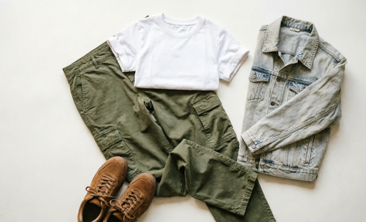Casual outfit formula using colors that go with olive green