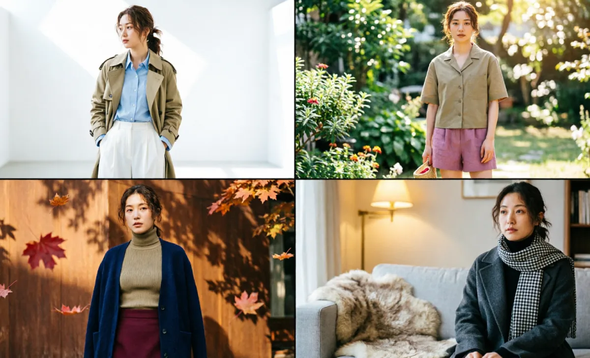 Seasonal khaki outfit color pairings from spring to winter