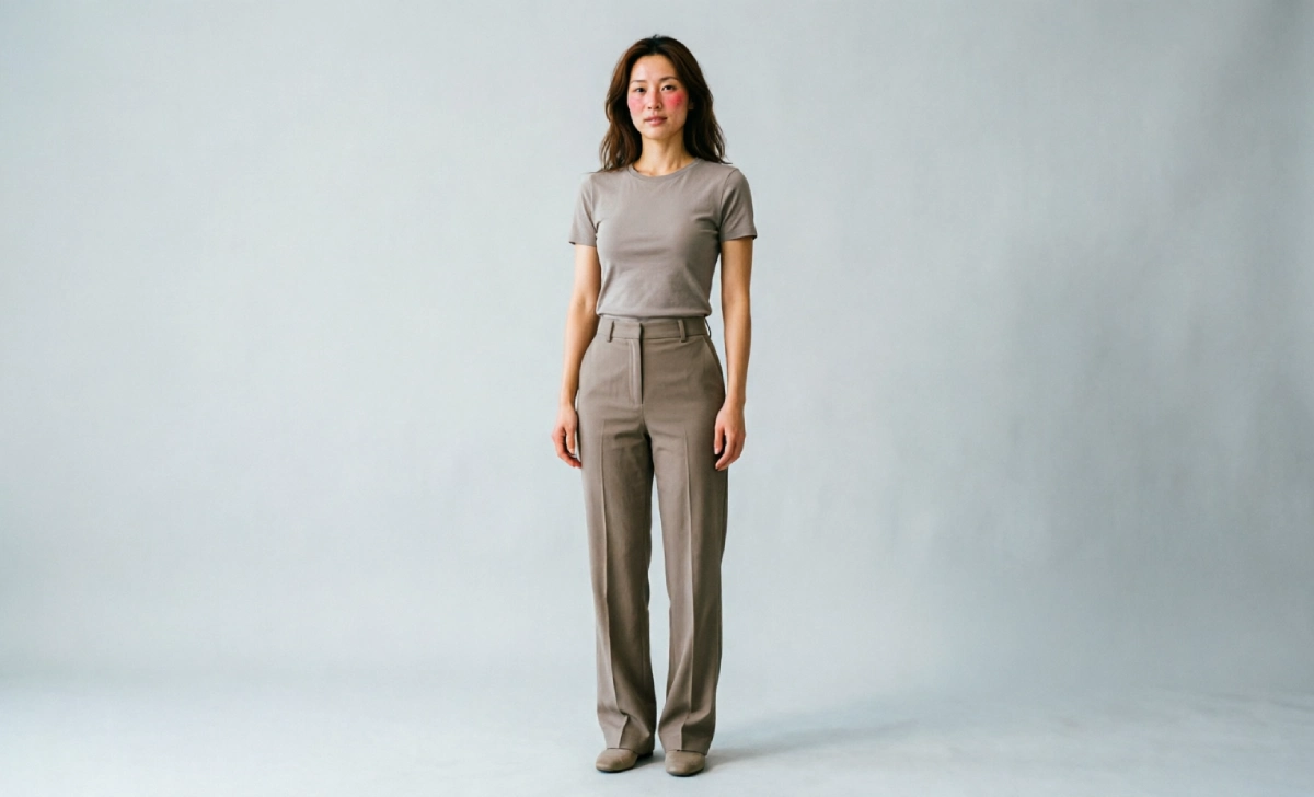 Woman showing broad shoulders and curved hips typical of the soft dramatic body type