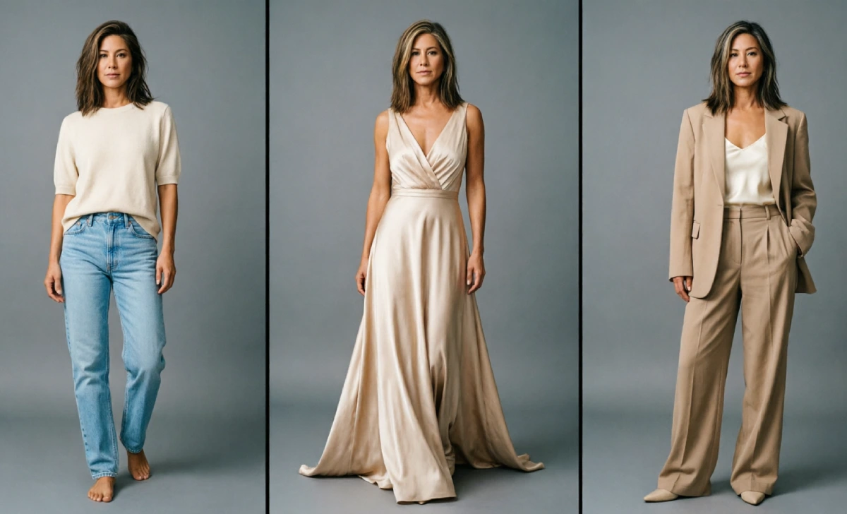 relaxed versus structured outfit comparison for jennifer aniston kibbe type style guide