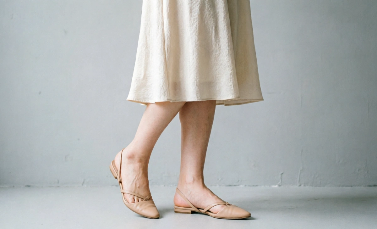 Close-up of tea length dress hemline falling between mid-calf and ankle