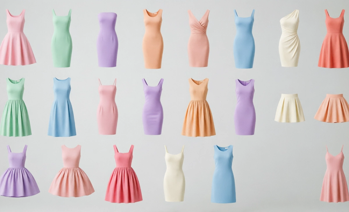 Chart of types of dresses including A-line, wrap, sheath, and bodycon silhouettes