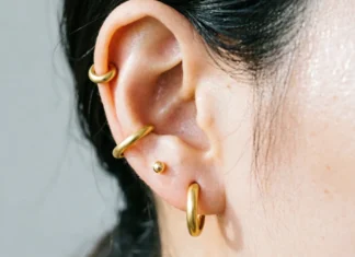 Types of Ear Piercings: A Complete Guide to Every Style (2026) Types of ear piercings shown on woman's ear including lobe, helix, and tragus