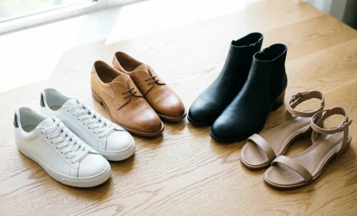 Types of Shoes for Wardrobe – Essential Styles Guide Types of shoes for wardrobe — sneakers, loafers, ankle boots, and sandals arranged together