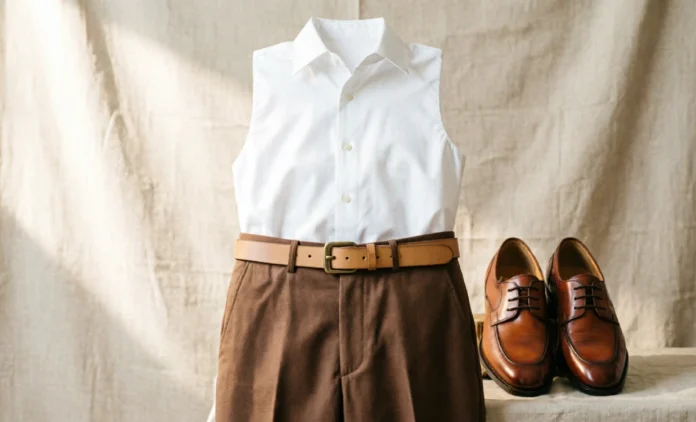 What Goes with Brown Pants - Outfit Styling Guide Outfit idea showing what goes with brown pants for men and women