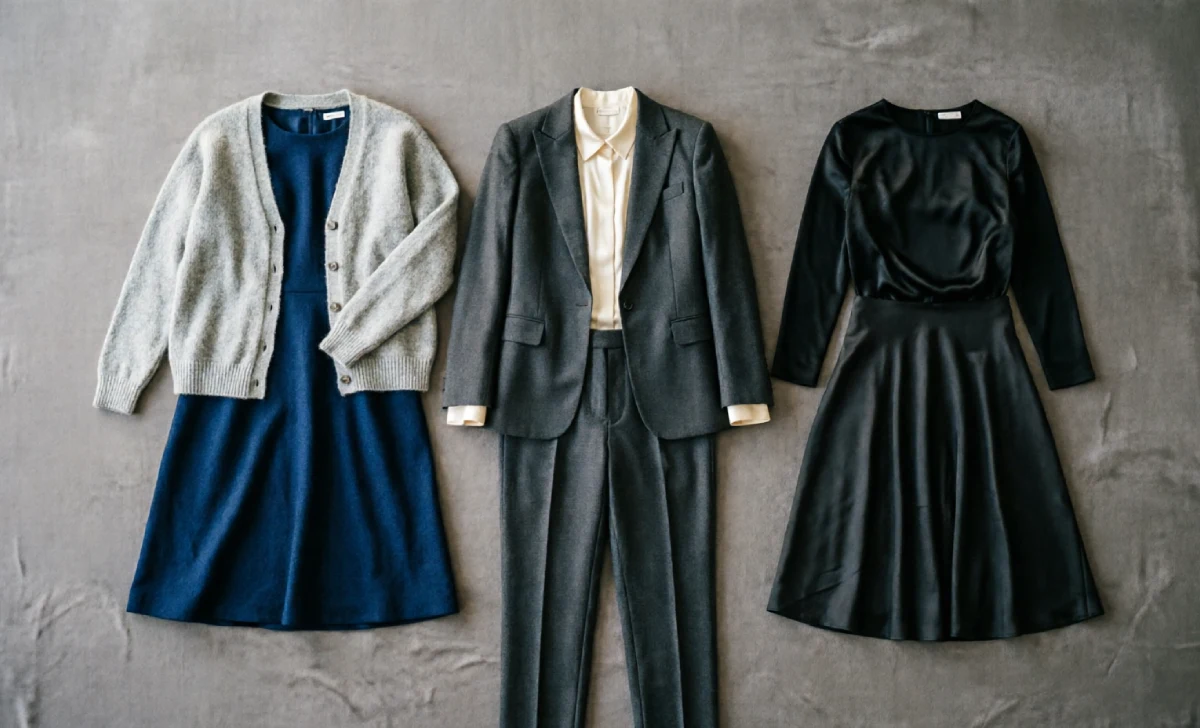 What to wear to a funeral — women's dress, pantsuit, and skirt outfit options