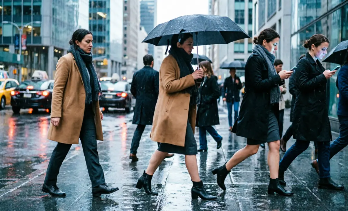 Why cities dress differently — New York commuters dressed for walkable city weather